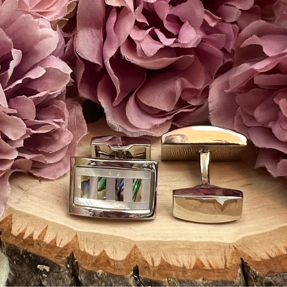 Elegant Rectangular Mother of Pearl and Abalone Shell Cufflinks - Picture 9 of 17